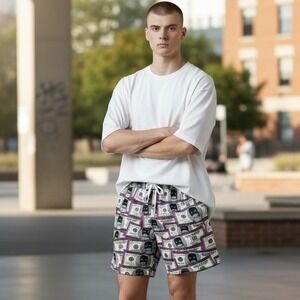 Rare Archive Collection Money‎ Print Shorts Men's Size M Drawstring Athletic